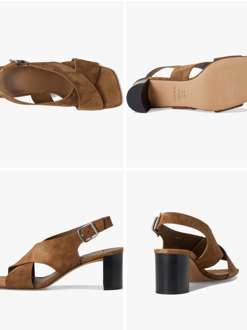 Vince Omega Elmwood Brown Suede Square Toe Slingback Sandals Size 7